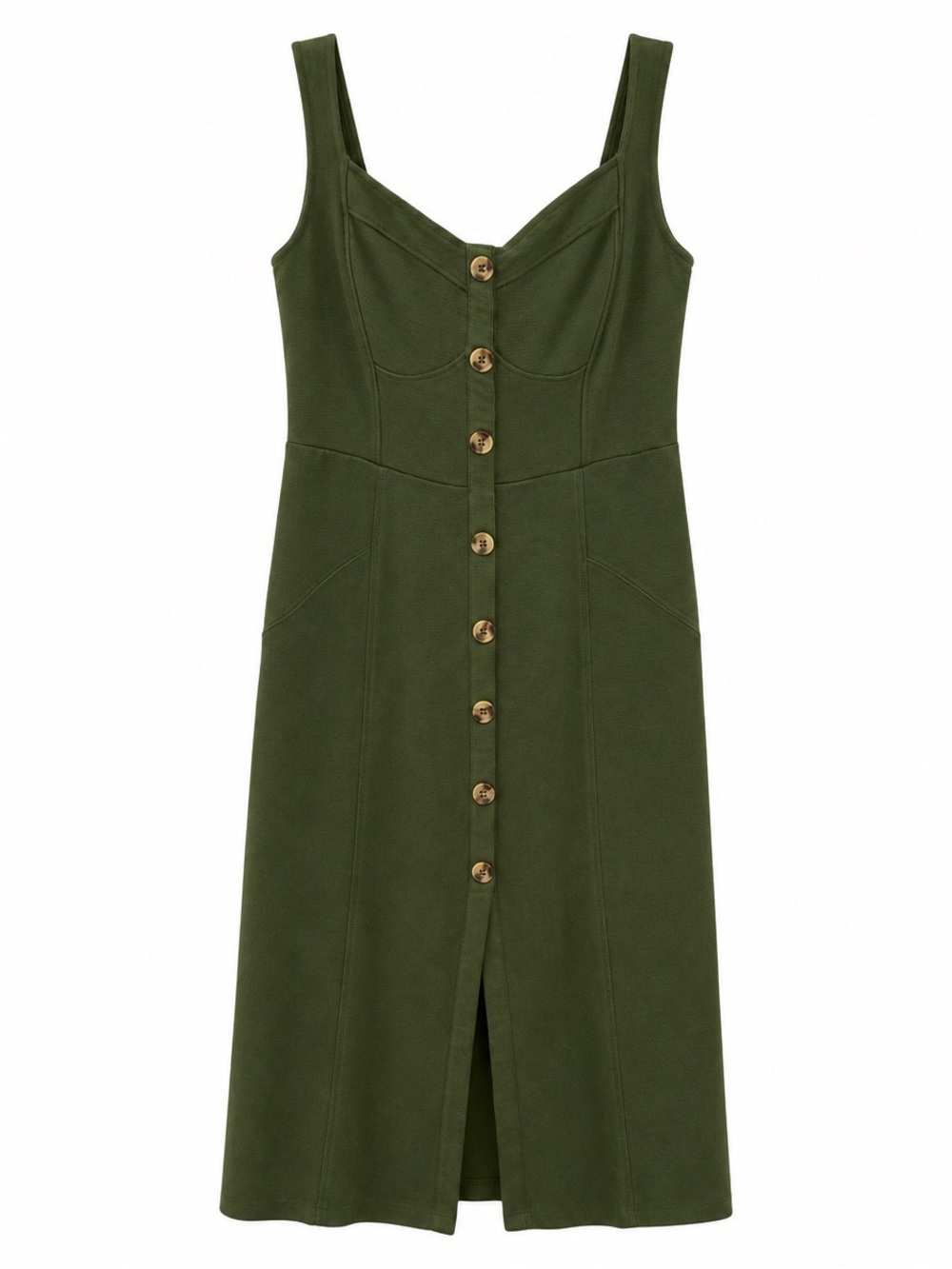 Anthropologie Maeve Olive Green Button Front Midi Dress Women’s 2 Knee length